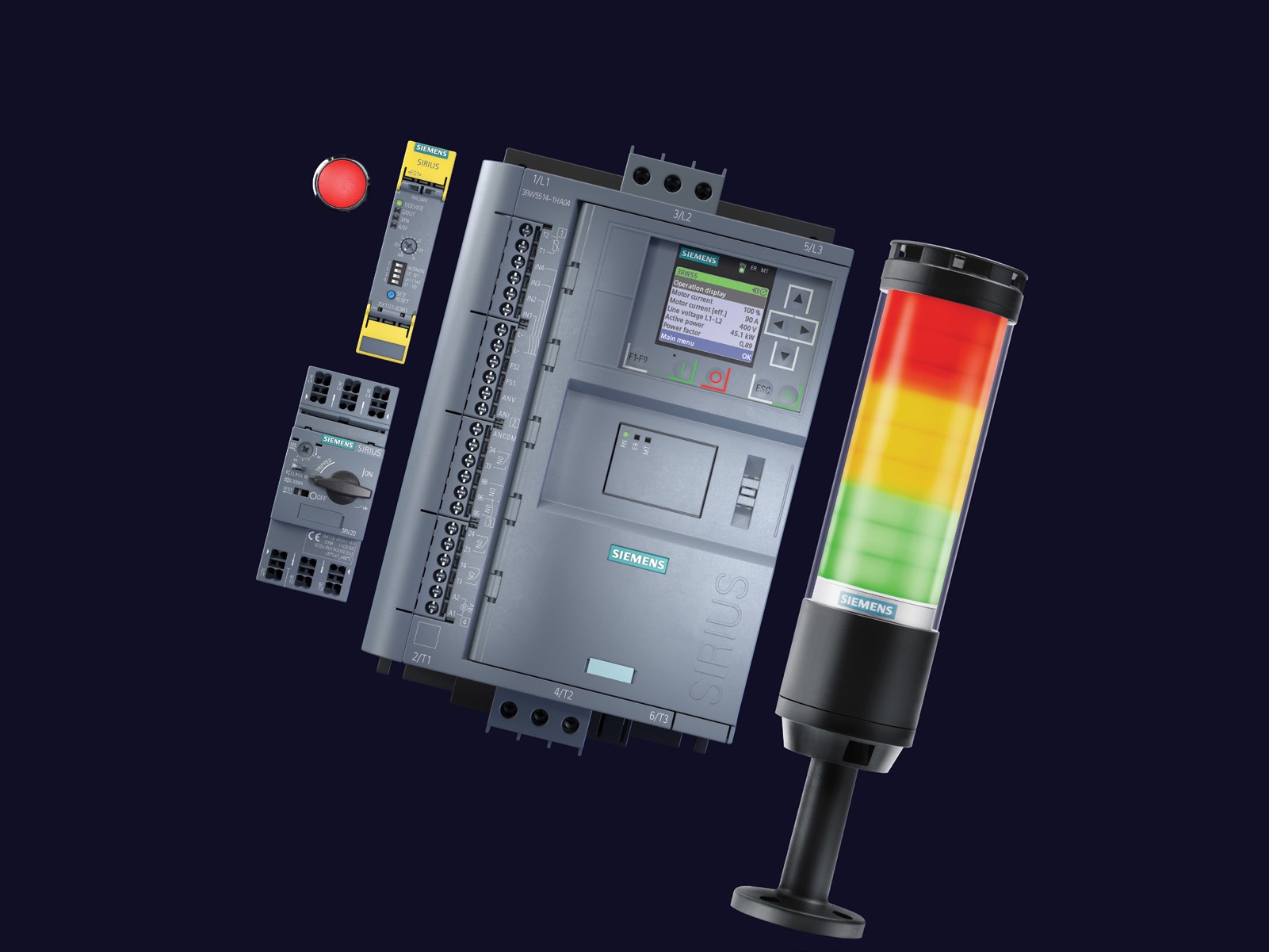 Componenti SIRIUS: salvamotori, softstarter, colonnina di segnalazione